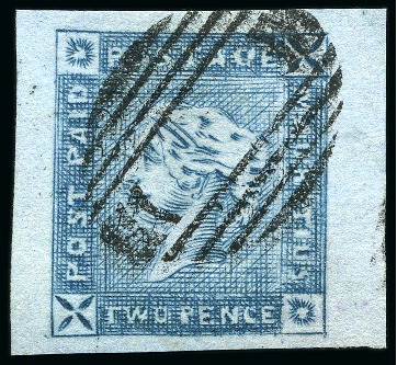 Stamp of Mauritius » 1859 Lapirot Issue » Intermediate Impressions (SG 38) 1859 Lapirot 2d blue, intermediate impression, used with oval bars cancel, position 11