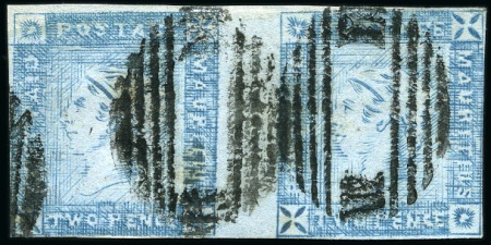 Stamp of Mauritius » 1859 Lapirot Issue » Worn Impressions (SG 39) 1859 Lapirot 2d blue, worn impression, used horizontal pair with complete oval bars, positions 1-2