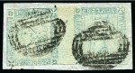 Stamp of Mauritius » 1859 Lapirot Issue » Worn Impressions (SG 39) 1859 Lapirot 2d blue, worn impression, used pair with complete oval bars cancels, positions 3-4