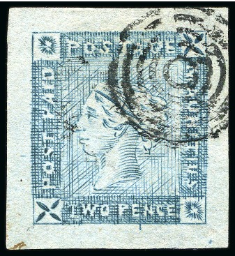 Stamp of Mauritius » 1859 Lapirot Issue » Worn Impressions (SG 39) 1859 Lapirot 2d blue, worn impression, used with crisp large part target cancel, position 7