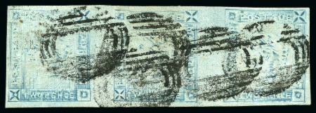 Stamp of Mauritius » 1859 Lapirot Issue » Worn Impressions (SG 39) 1859 Lapirot 2d blue, HORIZONTAL STRIP OF THREE, used with array