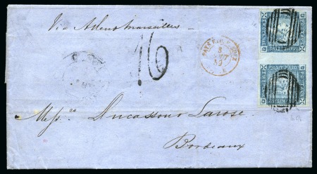 Stamp of Mauritius » 1859 Lapirot Issue » Intermediate Impressions (SG 38) 1859 Lapirot 2d blue, intermediate impression, horizontal pair, positions 5-6, on 1859 folded entire from Port Louis