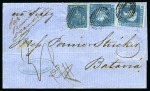 Stamp of Mauritius » 1859 Lapirot Issue » Early Impressions (SG 36-37) 1859 Lapirot 2d blue early impression, two singles, in combination with 1859-61 Britannia 6d blue on 1859 folded letter sheet from Port Louis