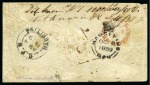 Stamp of Mauritius » 1859 Lapirot Issue » Intermediate Impressions (SG 38) UNIQUE MIXED FRANKING COVER: 1859 Lapirot 2d blue, two singles, on cover to Cape of Good Hope, redirrected with Cape Triangular 4d blue