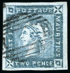 Stamp of Mauritius » 1859 Lapirot Issue » Intermediate Impressions (SG 38) 1859 Lapirot 2d blue, intermediate impression, used with oval bar cancel, position 12