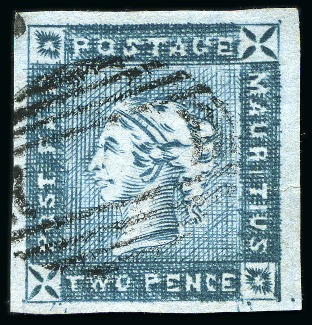 Stamp of Mauritius » 1859 Lapirot Issue » Intermediate Impressions (SG 38) 1859 Lapirot 2d blue, intermediate impression, used with oval bar cancel, position 12