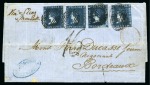 Stamp of Mauritius » 1859 Sherwin Issue (SG 40) The Finest Known Sherwin Cover - 1859 Entire letter to Bordeaux with FOUR 1859 Sherwin 2d deep blue