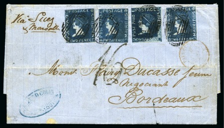 Stamp of Mauritius » 1859 Sherwin Issue (SG 40) The Finest Known Sherwin Cover - 1859 Entire letter to Bordeaux with FOUR 1859 Sherwin 2d deep blue