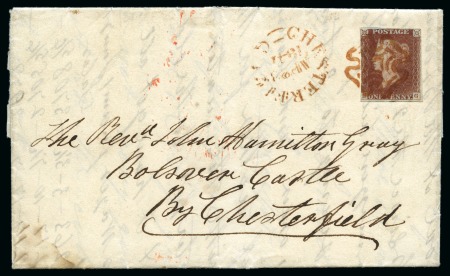 Stamp of Great Britain » 1840 1d Black and 1d Red plates 1a to 11 1841 Entire from Glasgow (West Muir Colliery) to Bolsover Castle with 1841 1d red pl.11 BG tied by crisp RED MC