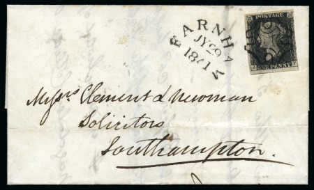 Stamp of Great Britain » 1840 1d Black and 1d Red plates 1a to 11 1841 (Jul 29) Wrapper from Farnham to SOuthampton with 1840 1d black pl.11 JF