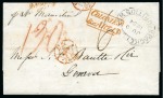 Stamp of Mauritius » Pre-Stamp & Stampless Postal History 1854 (10.6) Stampless entire from Mauritius to Geneva, Switzerland, showing clear black oval ds 'PACKET LETTER MAURITIUS'