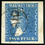 Stamp of Mauritius » 1859 Dardenne Issue (SG 41-44) 1859 Dardenne 2d blue, position 10, good to very large margins, used