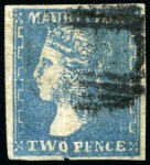 Stamp of Mauritius » 1859 Dardenne Issue (SG 41-44) 1859 Dardenne 2d blue, mixed lot of used, mostly without margins