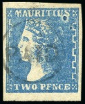 Stamp of Mauritius » 1859 Dardenne Issue (SG 41-44) 1859 Dardenne 2d blue, mixed lot of used (10)