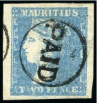 Stamp of Mauritius » 1859 Dardenne Issue (SG 41-44) 1859 Dardenne 2d blue, mixed lot of used (10)