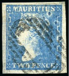 Stamp of Mauritius » 1859 Dardenne Issue (SG 41-44) 1859 Dardenne 2d blue, mixed lot of used (10)