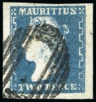 Stamp of Mauritius » 1859 Dardenne Issue (SG 41-44) 1859 Dardenne 2d blue, mixed lot of used (10)