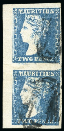 Stamp of Mauritius » 1859 Dardenne Issue (SG 41-44) 1859 Dardenne 2d blue, vertical pair, good to very large margins, used, positions 54/60