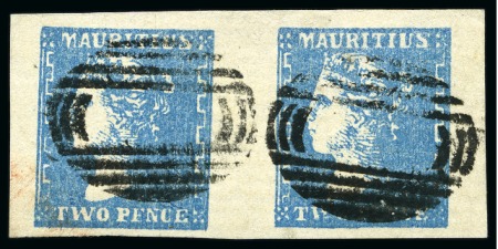 Stamp of Mauritius » 1859 Dardenne Issue (SG 41-44) 1859 Dardenne 2d blue, horizontal pair, positions 1-2, used