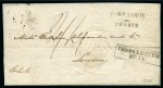 Stamp of Mauritius » Pre-Stamp & Stampless Postal History 1820 (1.2) Folded part entire from Port Louis to England, bearing superb strike of the 2-line 'PORT LOUIS/UNPAID' despatch hs on front (Type II)