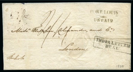 Stamp of Mauritius » Pre-Stamp & Stampless Postal History 1820 (1.2) Folded part entire from Port Louis to England, bearing superb strike of the 2-line 'PORT LOUIS/UNPAID' despatch hs on front (Type II)