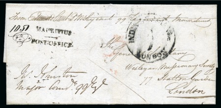 Stamp of Mauritius » Pre-Stamp & Stampless Postal History 1828 (15.3) Folded printed circular entire from Port Louis to London, bearing fine strike of the 2-line 'MAURITIUS/POST OFFICE' despatch hs (Type II) 