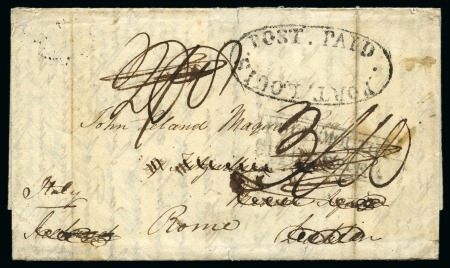 Stamp of Mauritius » Pre-Stamp & Stampless Postal History 1815 (27.3) Folded entire from Port Louis to Ireland bearing fine strike of the black oval 'PORT LOUIS/POST PAID' despatch hs