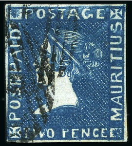 Stamp of Mauritius » 1859 Sherwin Issue (SG 40) 1859 Sherwin 2d deep blue, position 2, close to clear margins, used