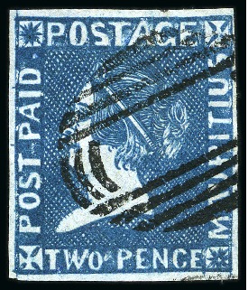 Stamp of Mauritius » 1859 Sherwin Issue (SG 40) 1859 Sherwin 2d deep blue, position 9, good even margins, used