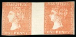Stamp of Mauritius » 1859 Dardenne Issue (SG 41-44) MAJOR UNUSED RARITY: 1859 Dardenne 1d dull vermilion, unused horizontal pair