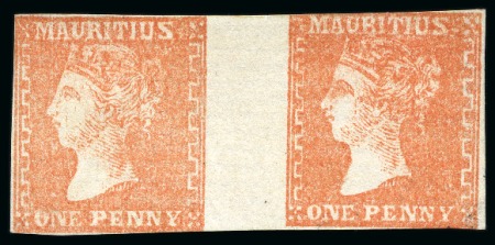 Stamp of Mauritius » 1859 Dardenne Issue (SG 41-44) MAJOR UNUSED RARITY: 1859 Dardenne 1d dull vermilion, unused horizontal pair