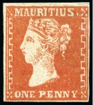 Stamp of Mauritius » 1859 Dardenne Issue (SG 41-44) 1859 Dardenne 1d red, unused single without gum, clear even margins