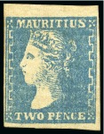Stamp of Mauritius » 1859 Dardenne Issue (SG 41-44) 1859 Dardenne 2d pale blue, unused single without gum, position 28 showing cut transfer type 2