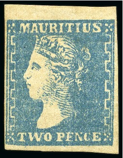 Stamp of Mauritius » 1859 Dardenne Issue (SG 41-44) 1859 Dardenne 2d pale blue, unused single without gum, position 28 showing cut transfer type 2