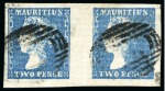 Stamp of Mauritius » 1859 Dardenne Issue (SG 41-44) 1859 Dardenne 2d pale blue, used horizontal pair with part oval bars cancel