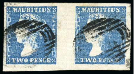 Stamp of Mauritius » 1859 Dardenne Issue (SG 41-44) 1859 Dardenne 2d pale blue, used horizontal pair with part oval bars cancel
