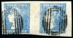 Stamp of Mauritius » 1859 Dardenne Issue (SG 41-44) 1859 Dardenne 2d pale blue, used horizontal pair, position 39-40, showing attractive ornate watermark