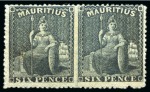 Stamp of Mauritius » Later Issues 1862 Britannia: Intermediate perf. 14 to 16, 6d slate, horizontal IMPERF BETWEEN PAIR, unused without gum
