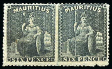 Stamp of Mauritius » Later Issues 1862 Britannia: Intermediate perf. 14 to 16, 6d slate, horizontal IMPERF BETWEEN PAIR, unused without gum