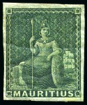 Stamp of Mauritius » Later Issues 1858-62 Britannia: (4d) green, imperf., unused large part original gum
