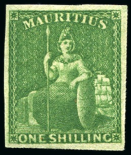 Stamp of Mauritius » Later Issues 1859-61 Britannia: 1s yellow-green, imperf., unused with part original gum