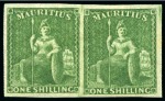 Stamp of Mauritius » Later Issues 1859-61 Britannia: 1s green, imperf., horizontal pair, unused with large part original gum