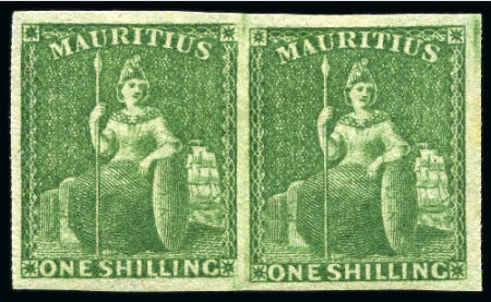 Stamp of Mauritius » Later Issues 1859-61 Britannia: 1s green, imperf., horizontal pair, unused with large part original gum