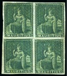 Stamp of Mauritius » Later Issues 1858-62 Britannia: (4d) green, imperf., block of four, unused without gum