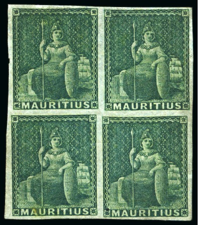 Stamp of Mauritius » Later Issues 1858-62 Britannia: (4d) green, imperf., block of four, unused without gum