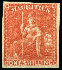 Stamp of Mauritius » Later Issues 1859-61 Britannia: 1s vermilion, imperf., unused without gum