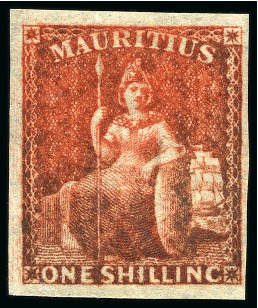 Stamp of Mauritius » Later Issues 1859-61 Britannia: 1s vermilion, imperf., unused with large part original gum