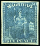 Stamp of Mauritius » Later Issues 1859-61 Britannia: 6d blue, imperf., unused with large part original gum