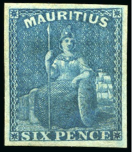 Stamp of Mauritius » Later Issues 1859-61 Britannia: 6d blue, imperf., unused with large part original gum