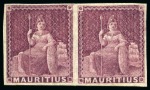 Stamp of Mauritius » Later Issues 1858-62 Britannia: (9d) dull magenta, imperf., horizontal pair, unused with part original